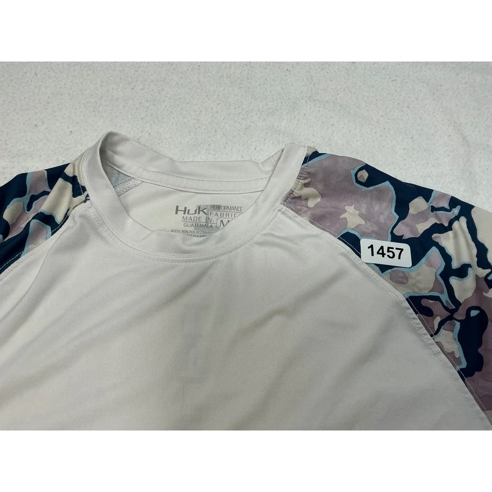 Huk‎ Performance Fishing Long Sleeve Rash Guard Shirt Men's Size M White Camo